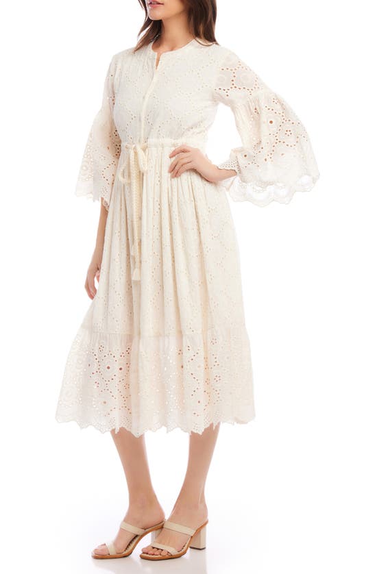 Shop Karen Kane Tiered Eyelet Drawstring Waist Midi Dress In Ivory