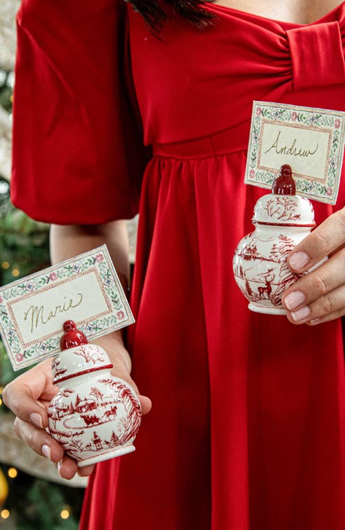 Juliska Country Estate Winter Frolic Ruby Ginger Jar Place Card Holder, Set Of 4 In Ruby