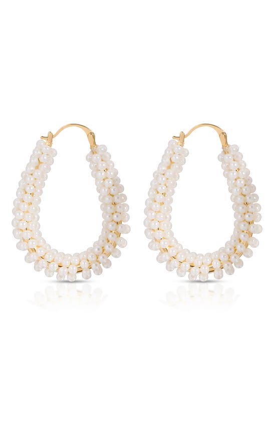 Shop Ettika Imitation Pearl Hoop Earrings In Gold