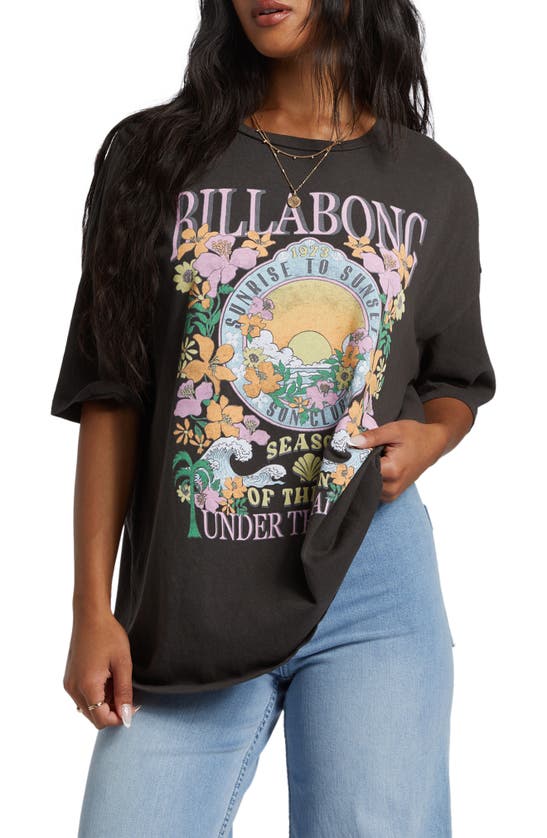 Billabong Under The Palms Oversize Cotton Graphic T-shirt In Off Black