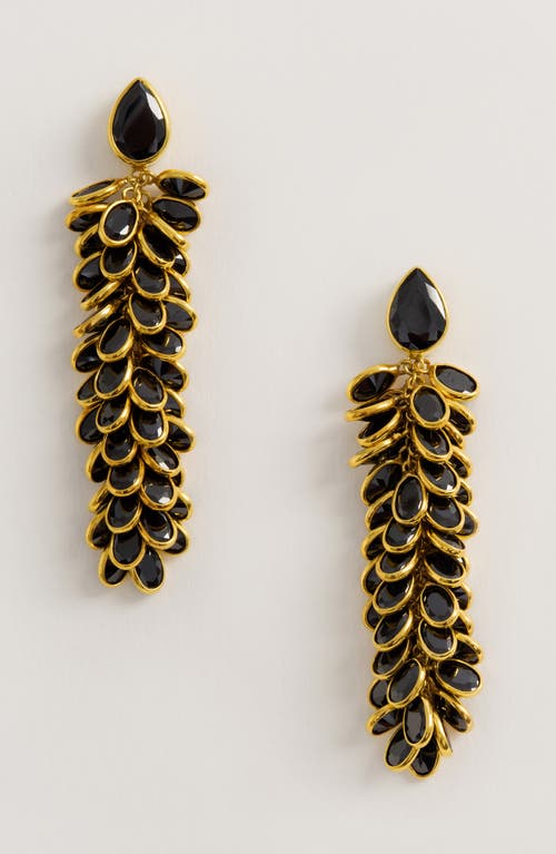 Freya Rose Gold And Black Crystal Long Drop Earrings In Black And Gold
