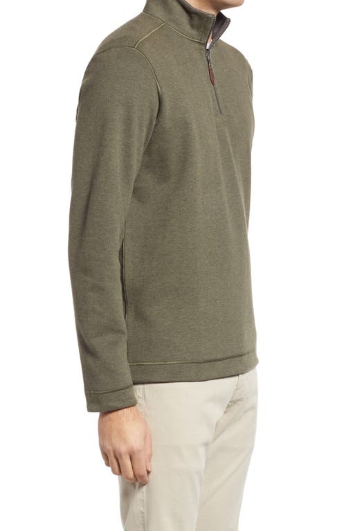 Johnston & Murphy Reversible Quarter Zip Pullover In Olive/charcoal