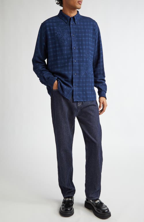 Shop Kenzo Bamboo Tiger Check Button-down Shirt In Blue Black