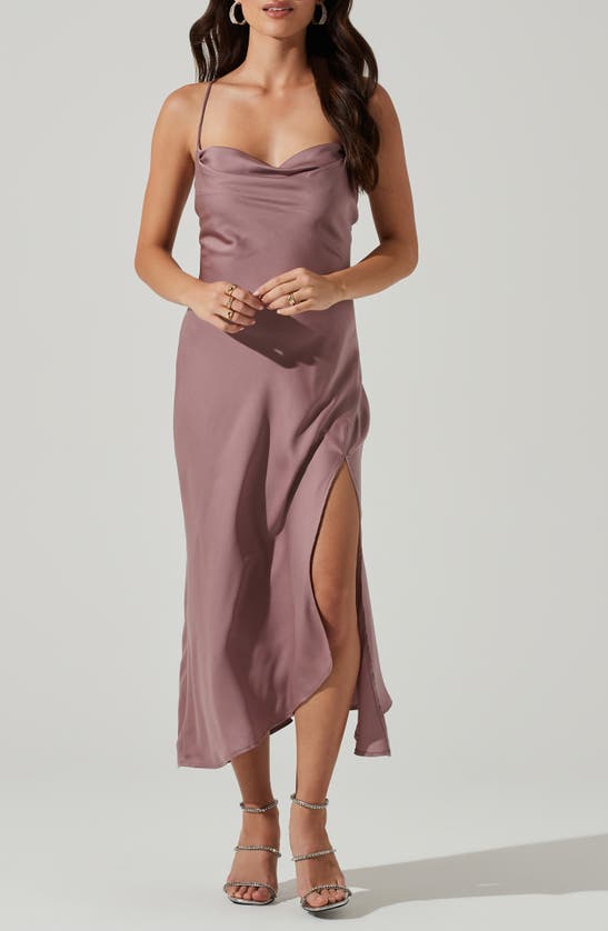 Astr Gaia Cowl Neck Satin Dress In Mauve