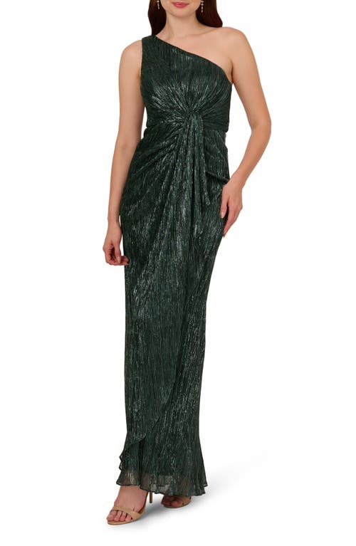 Shop Adrianna Papell One-shoulder Evening Gown In Green Pine