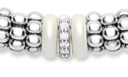 Lagos Sterling Silver And Gold White Caviar White Ceramic Diamond Link Necklace In Silver/diamond
