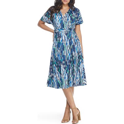 Maggy London Geo Print Wrap Midi Dress, Blue/green