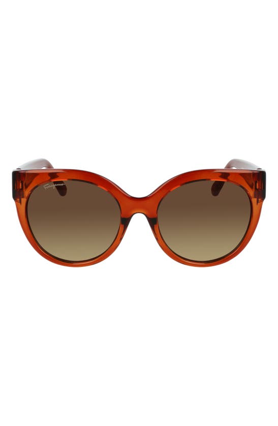 Shop Ferragamo Gancini 53mm Round Sunglasses In Crystal Caramel