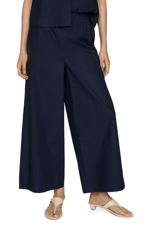 Mango Ankle Wide Leg Cotton Pants In Dark Navy