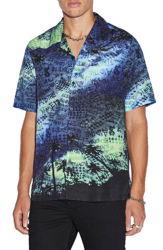 Shop Ksubi Space Palm Lyocell Camp Shirt In Blue/green