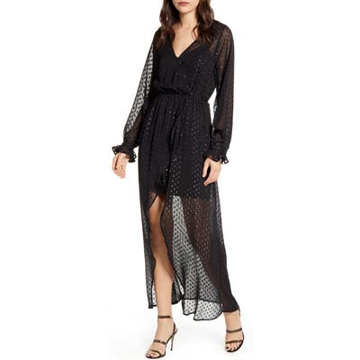 Chelsea28 Metallic Clip Dot Long Sleeve Maxi Dress, Black