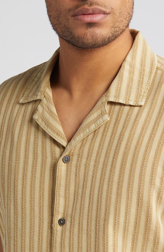 Shop Rails Sinclair Jacquard Stripe Short Sleeve Cotton Button-up Shirt In Jute