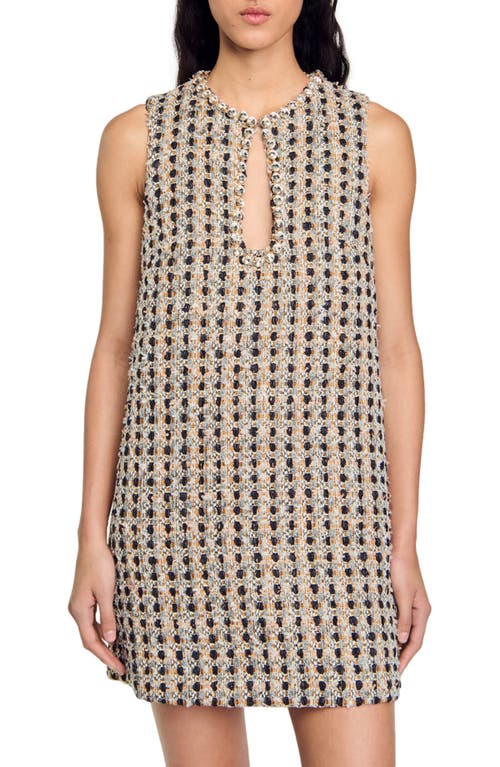 Shop Sandro Short Tweed Dress In Camel/deep Blu