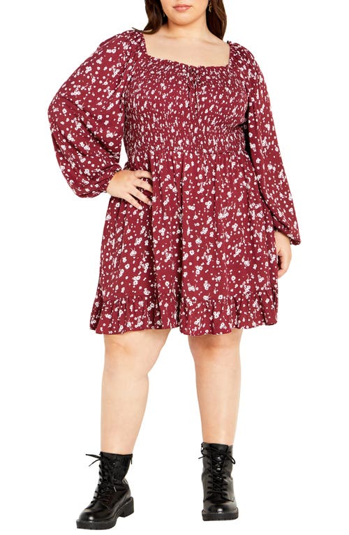 City Chic Lia Floral Long Sleeve Minidress in Retro Ditsy at Nordstrom, Size Xl