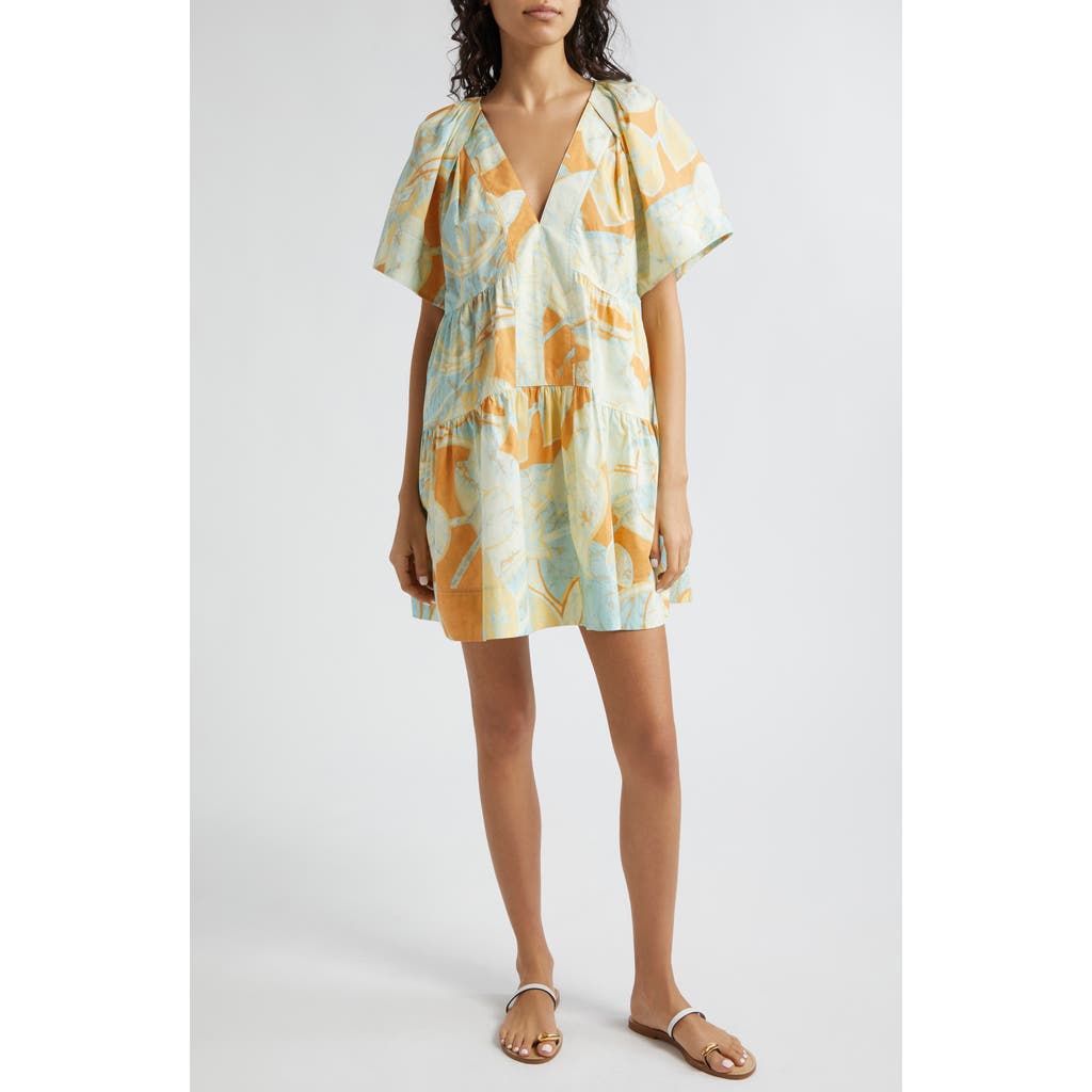 A.l.c . Camila Printed Tiered Cotton Minidress In Cumin/sea Glass