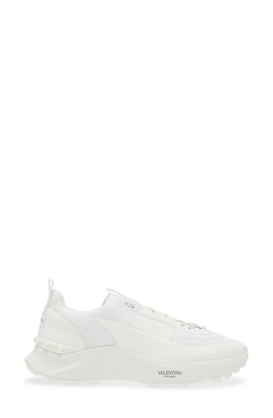 Shop Valentino Rockstud Knit Sneaker In Bianco