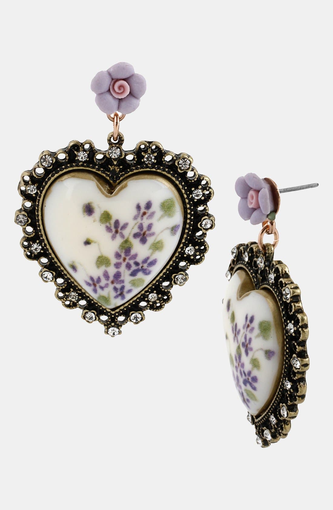 Betsey Johnson 'Vintage Bow' Framed Heart Drop Earrings | Nordstrom