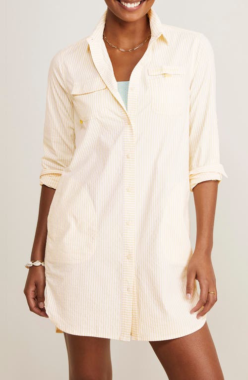 Shop Vineyard Vines Harbor Stripe Long Sleeve Cover-up Shirtdress In  White