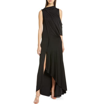 Monse Cold Shoulder Asymmetrical Jersey Gown, Black