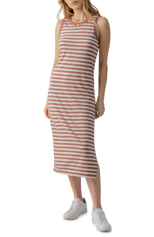 Sanctuary Stripe Sleeveless Tiered Organic Cotton Blend Maxi Dress In Washed Clay