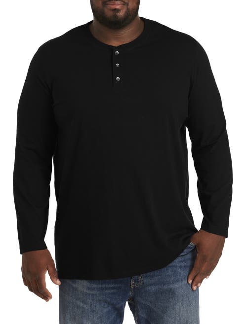 Harbor Bay By Dxl Wicking Long-sleeve Henley Shirt In Black