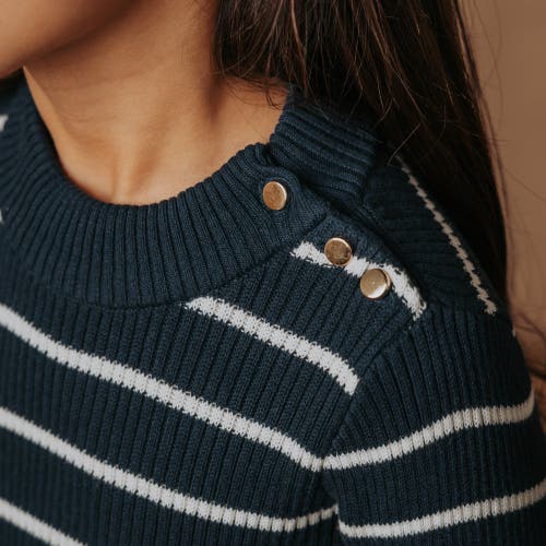 Shop Hope & Henry Girls' Organic Mock Neck Sweater, Kids In Navy Breton Stripe