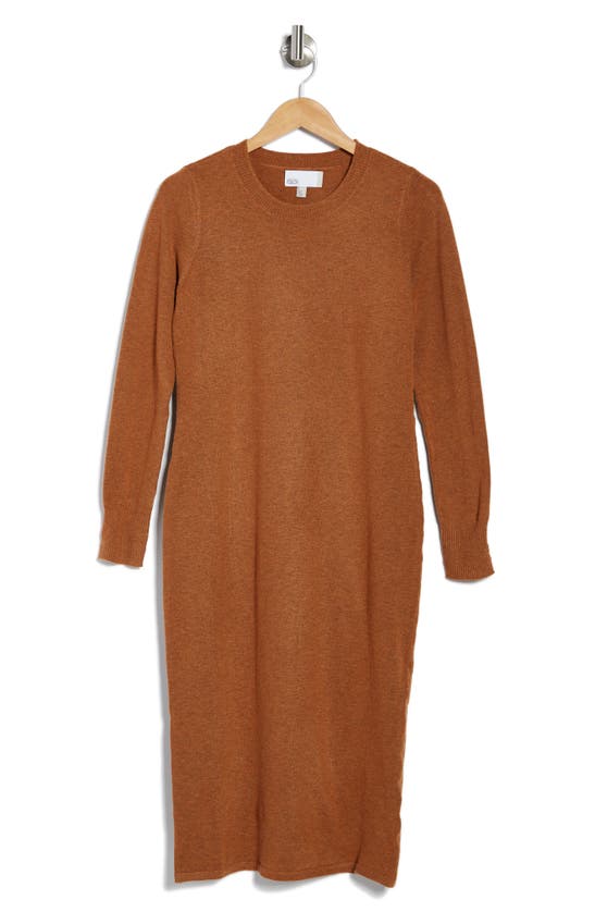Nordstrom Rack Long Sleeve Jewel Neck Sweater Dress In Rust Leather