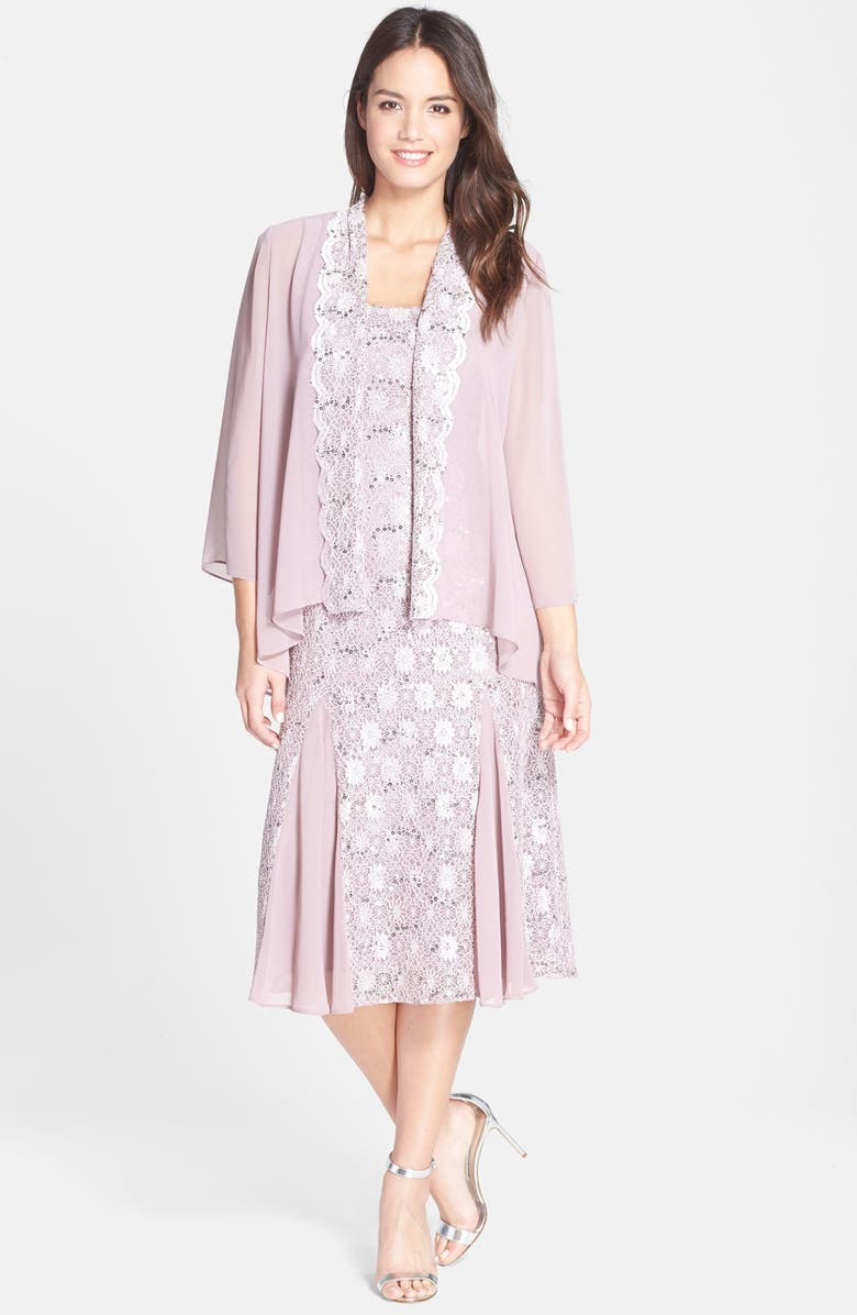Alex Evenings Sequin Lace & Chiffon Midi Dress with Jacket | Nordstrom