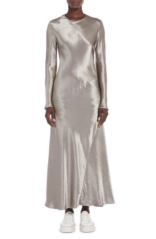 Max Mara Elogio Long Sleeve Metallic Crinkled Satin Dress In Gray