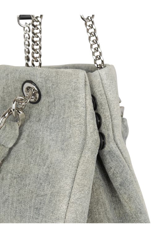 Shop Balmain 1945 Soft Washed Denim Tote In Navy/beige