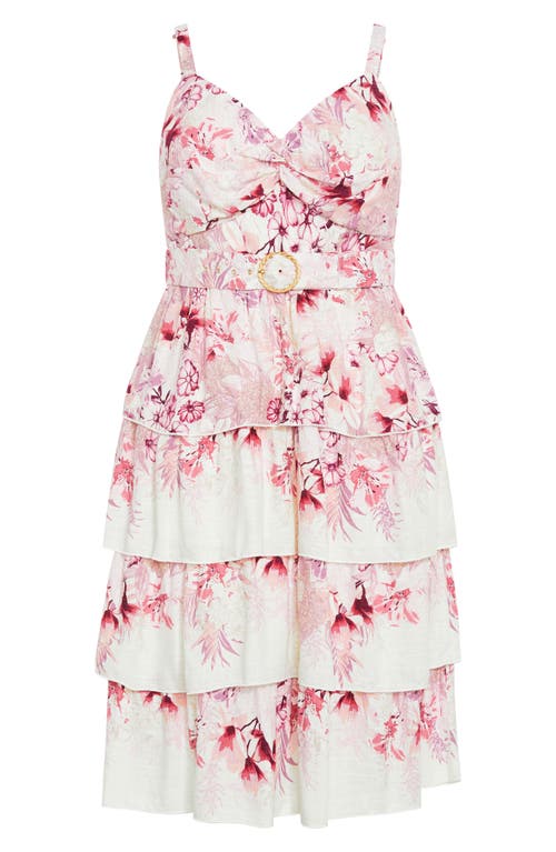 City Chic Isabella Floral Belted Tiered Dress In Sweet Brd