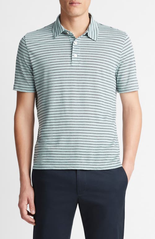 Shop Vince Stripe Linen Polo In Ceramic Blue/coastal