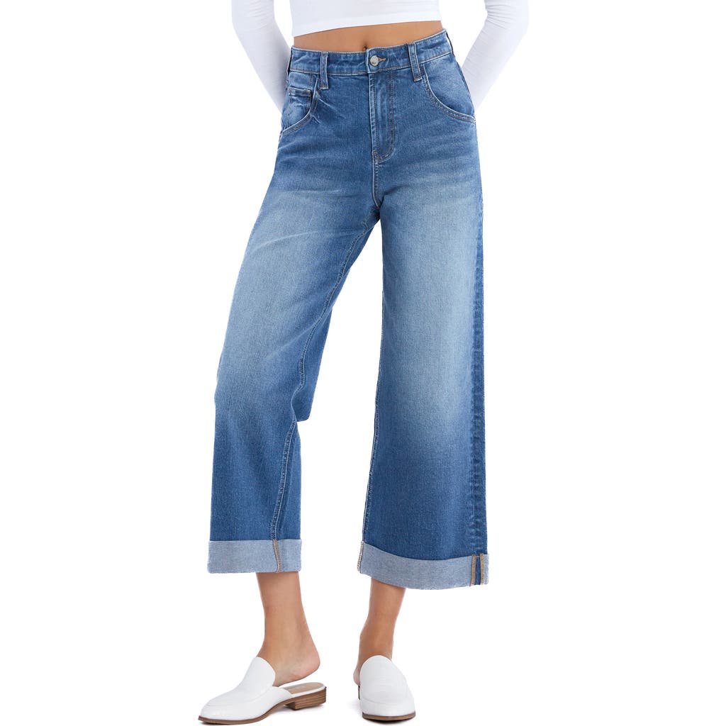 WASH LAB DENIM WASH LAB DENIM HIGH WAIST CUFFED WIDE LEG PAINTER JEANS