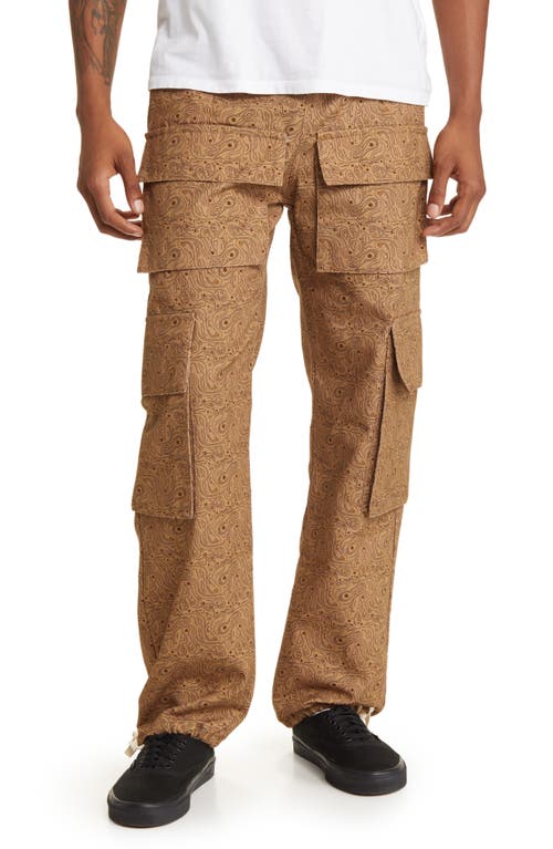 Paisley Print Cotton Cargo Pants in Roasted Pecan