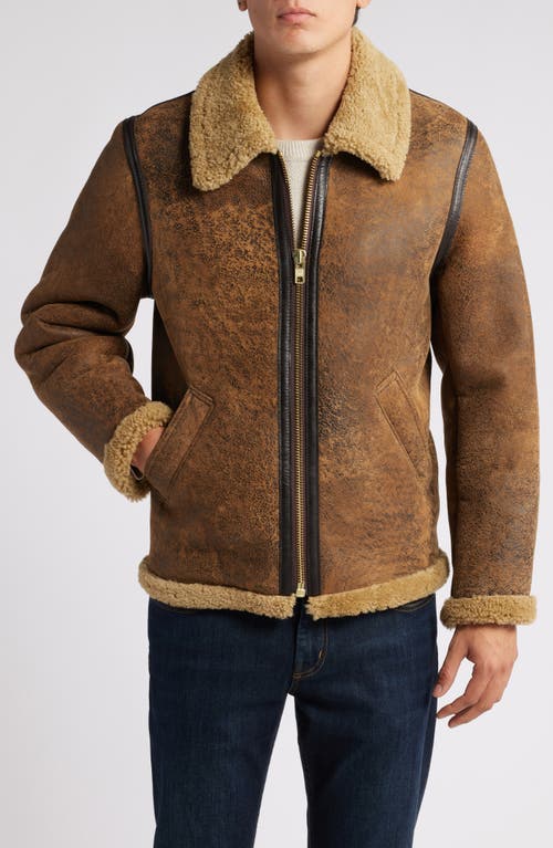 Shop Schott Nyc Genuine Shearling Collar Sheepskin Bomber Jacket In Brown