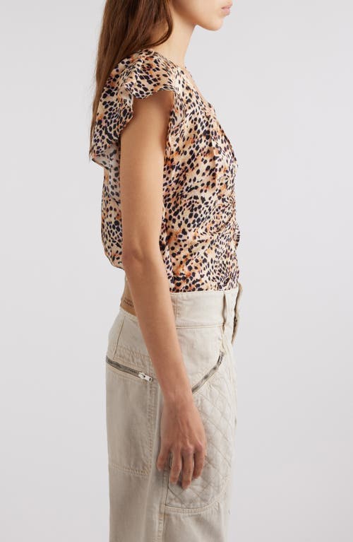 Shop Isabel Marant Lonea Animal Print Center Ruched Top In Natural