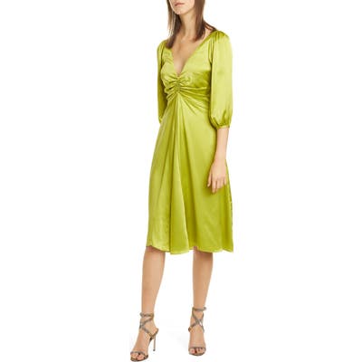 Cinq A Sept Zosia Ruched Silk Satin Dress, Green