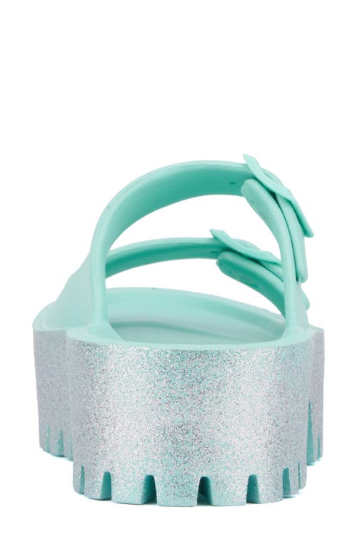 Olivia Miller Sparkles Plaform Slide Sandal In Blue/green