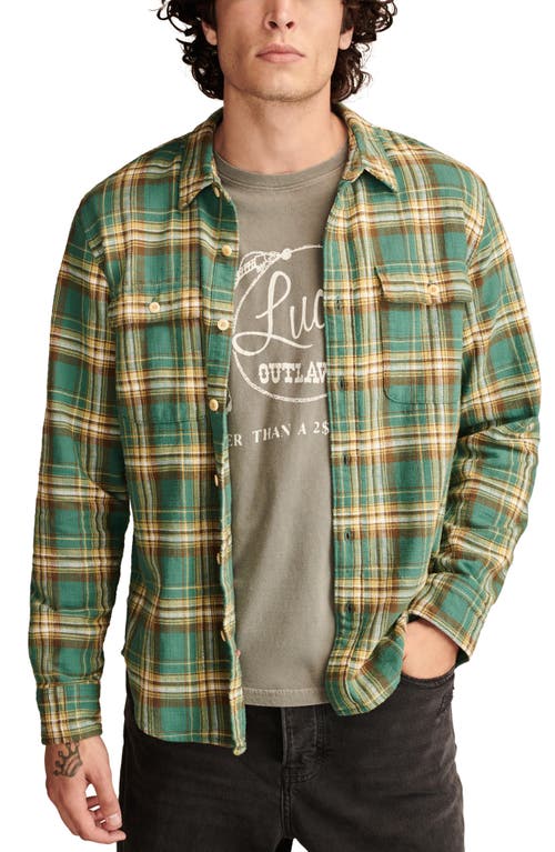 Shop Lucky Brand Plaid Big Slub Twill Button-up Shirt In Natural Green Multi