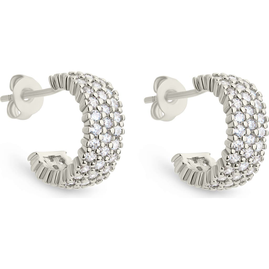 Sterling Forever Elora Pavé Cubic Zirconia Huggie Hoop Earrings In Silver/clear