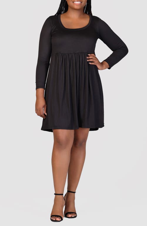 Shop 24seven Comfort Apparel Long Sleeve Knit Babydoll Dress In Black