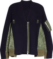 Sacai Hybrid Wool & Nylon Twill MA-1 Sweater Jacket | Nordstrom