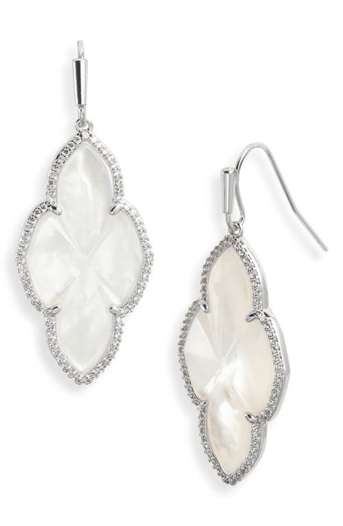 Shop Kendra Scott Abbie Pavé Frame Drop Earrings In Rhodium Ivory Mother Of Pearl