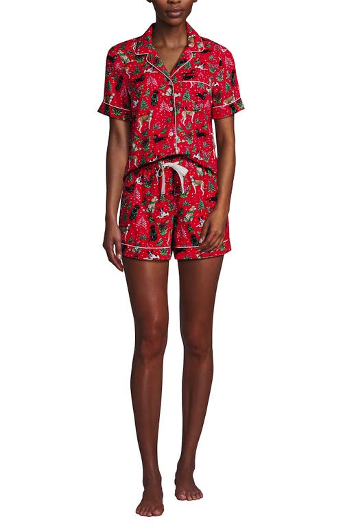 Lands' End Drapey Flannel 2 Piece Pajama Set In Heritage Red Holiday Hounds