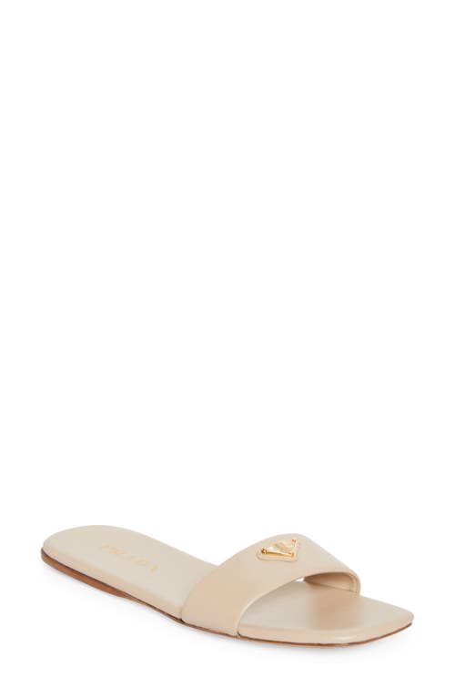 Shop Prada Triangle Logo Slide Sandal In Travertino