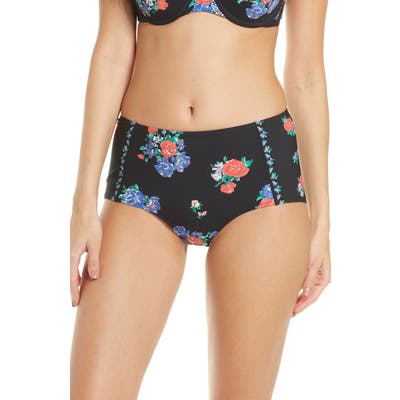 Tory Burch High Waist Floral Bikini Bottoms, Black