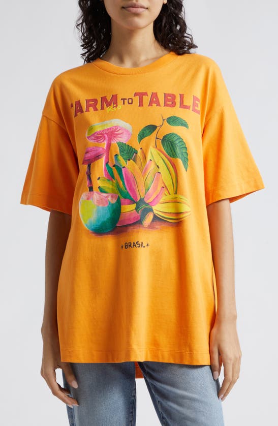 Farm Rio Farm To Table Oversize Cotton Graphic T-shirt In Yellow