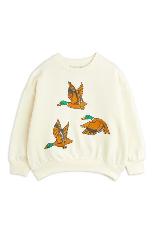 Shop Mini Rodini Kids' Embroidered Ducks Organic Cotton Graphic Sweatshirt In Off White