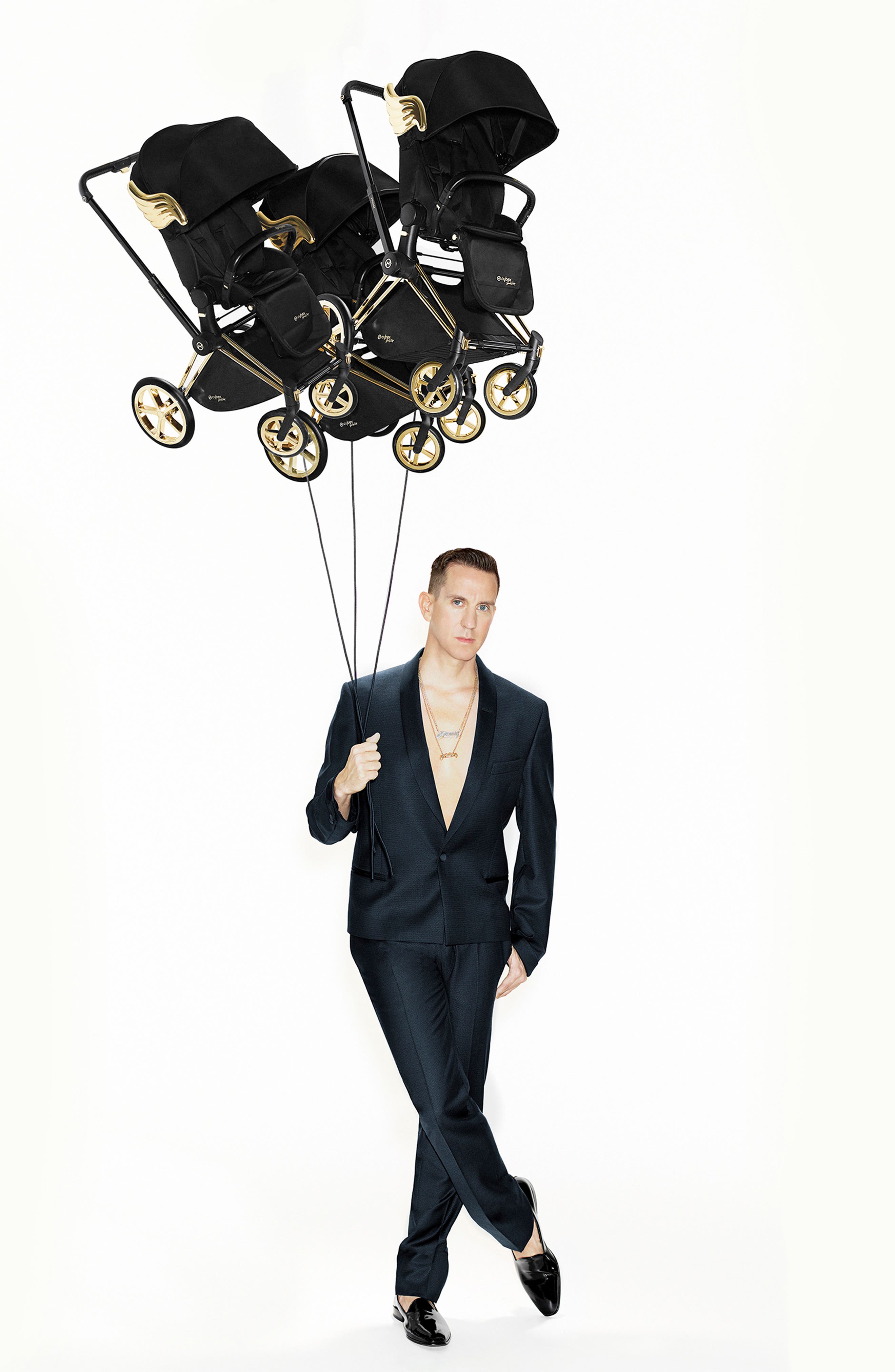 stroller with gold wings