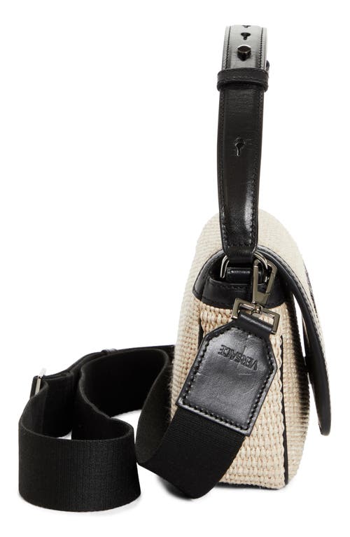 Shop Versace Mini Milano Raffia Shoulder Bag In Natural Black-ruthenium